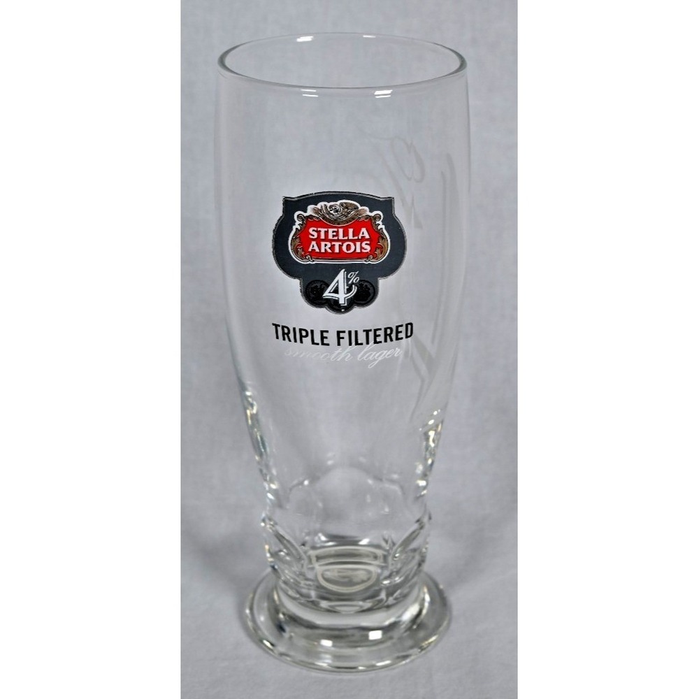 Stella Artois 4% Triple Filtered Pilsner Beer Glass Etched Belgium Brewery